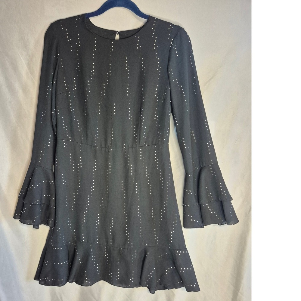 Who What Wear Black Dress Polka Dot Long Sleeve Tiered Ruffle